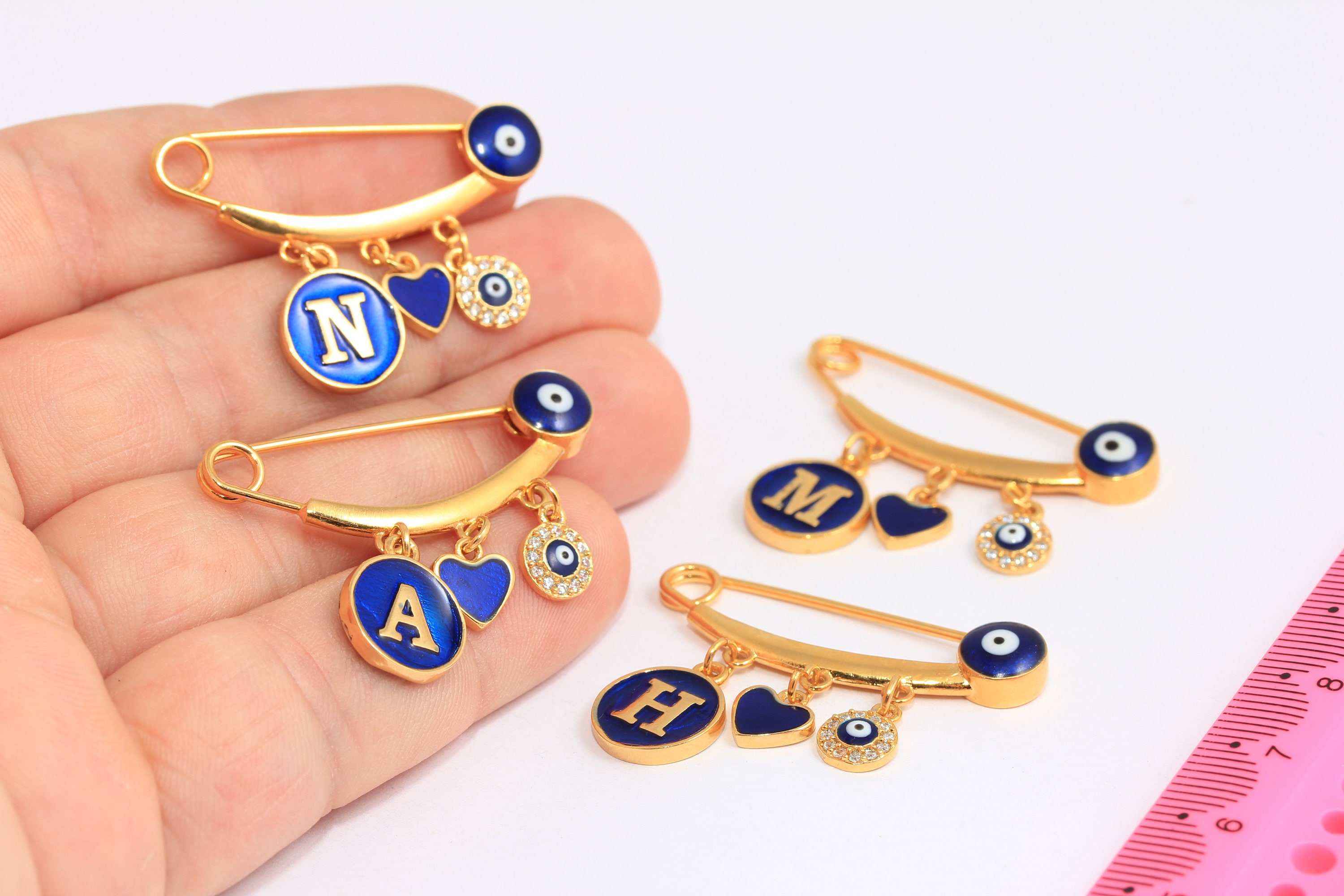 Spilla ZARD Malocchio Con Strass Cristallo Blu E Oro - Made In Italy