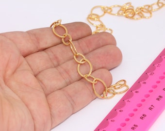 Cadena de eslabones de oro brillante de 10x16 mm y 24 k, cadena hecha a mano, cadena de cable de collar, cadena de eslabones ovalados, hallazgos chapados en oro, MBGCHK685
