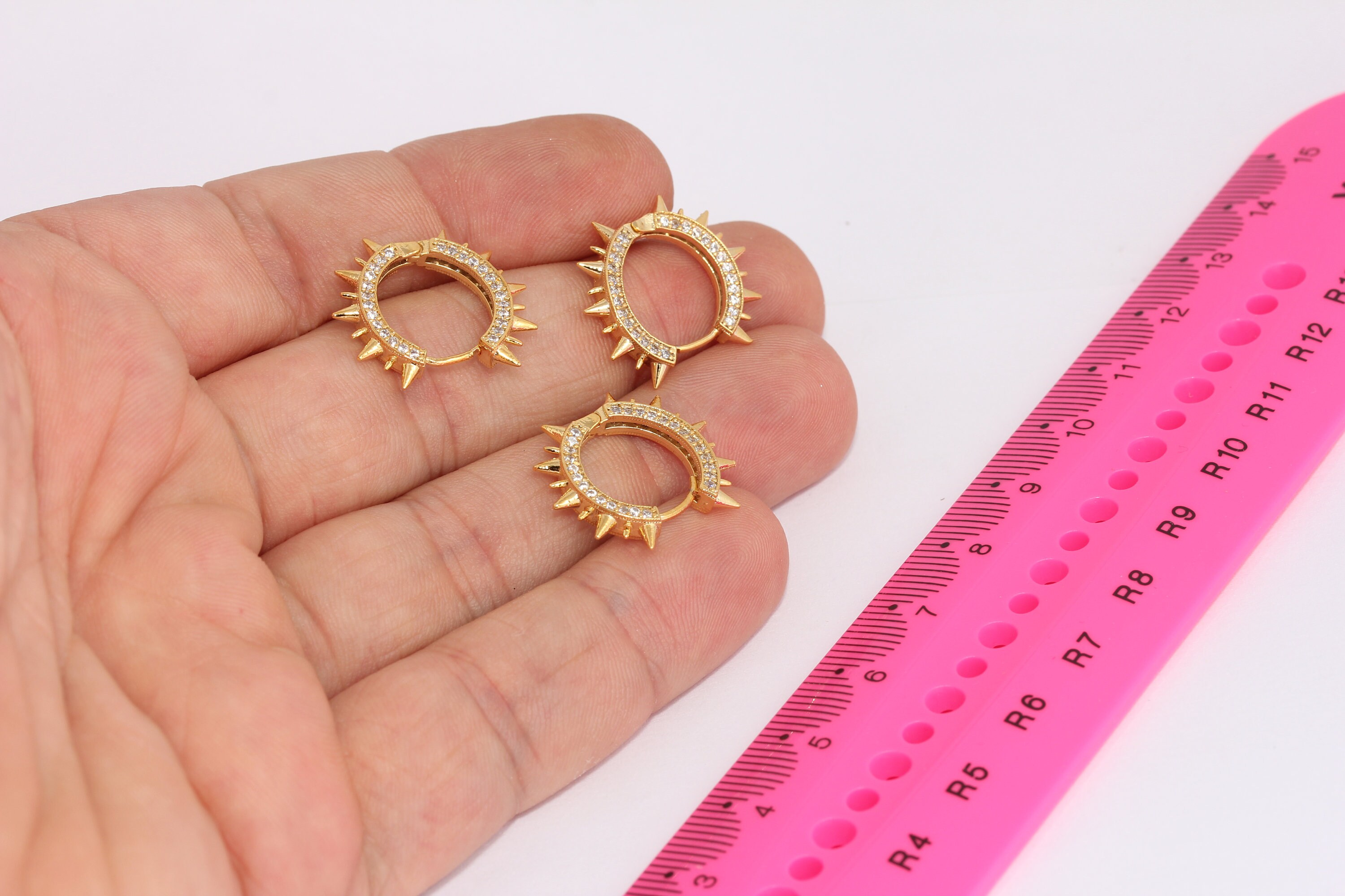 Shiny Gold Hoop Earrings, Punk Hoop Earrings, Spike Hoops