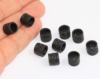 10mm Matt Black Tube Beads, Leather Cord Tube Charms, Tube Rings, Spacer Beads, Bracelet Tubes, Connector, BlackPlated Findings, MBGETS171