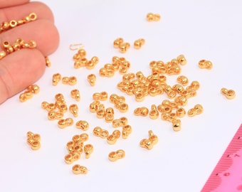 8mm 24 Shiny Gold Pinch Pendant Bails, Tube Pendant Holder, Mini Wheel Beads, Spacer Beads With Loop, Gold Plated Findings, MBGBRT406