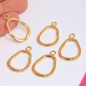 19x25mm 24k Shiny Gold Ring Connector, Drop Ring Pendant, Irregular Oval Connectors, Outline Charms, Gold Plated Findings, MBGCHK262-5