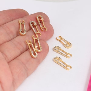 6,5x20mm 24k Glänzend Vergoldet Cz Sicherheitsnadel Anhänger, Gold Sicherheitsnadel Anhänger, Gold Stecker Anhänger, MBGMTE210