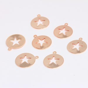 14mm Rose Gold Plated Star Charms, Star Necklace, Star Disc Bracelet Charms, Cut Out Star Pendant, Rose Gold Plated Findings, MBGROSE665