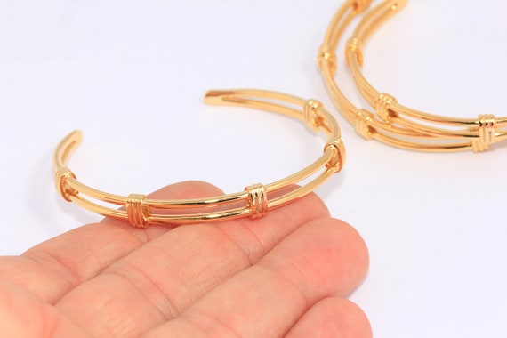 24K シャイニーゴールドブレスレット、ワイヤーブレスレットバングル 