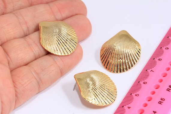 26x28mm 24k glänzende Gold Muschel Ohrringe, Muschel Ohrstecker