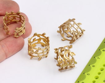 Raw Brass Flower Rings, Raw Brass Leaf Ring, Laurel Ring, Ring, Statement Ring, Adjustable Ring, Raw Brass Rings, MBGCHK380