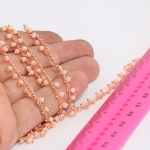 2mm Rose Gold Crystal Chains, Beaded Chain, Rosary Cream Crystal Beaded Chain, Chain With Rondelle Beads, Rose Gold Plated Chains, MBGBXB159