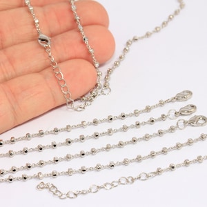 17&#39;&#39; Rhodium Plated Necklace, Beaded Chain, Ready Necklace Chains, Bulk Lot Chain, Cube Necklace Chain, Silver Plated Chains, MBGCHK281-1