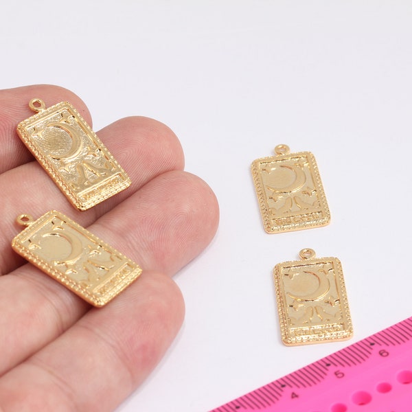 14x28mm 24k Shiny Gold Square Moon, Gold Pendant, Nigth Moon Stars Pendant, Necklace, Square Frame Charms, Gold Plated Findings, MBGROSE54