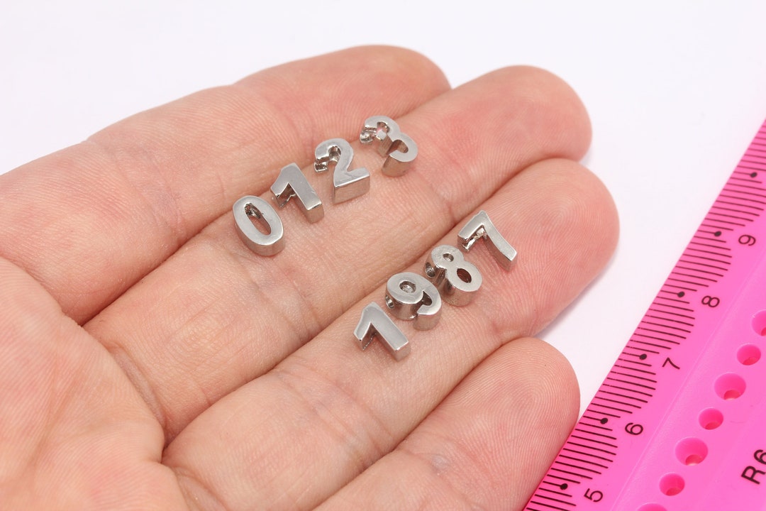 6x7mm Rhodium Plated Numbers, Number Charms, Number Beads, Birthday