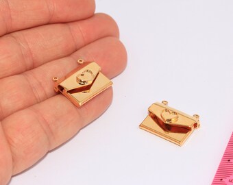 9x16mm 24 Shiny Gold Envelope Letter Charms, Envelope Pendant, Love Charms, Envelope With Heart, Gold Plated Findings, MBGCHK102-7