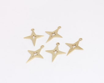 17x24mm Raw Brass North Star Charms, North Star Pendant,   MBGKDR144