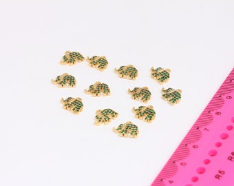 8x11mm 24k Shiny Gold Plated Charms,  Micro Pave Elephant, Cubic Zirconia Charms, Green Stone Beads, Gold Plated Charms,  MBGMTE257