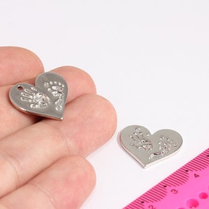 19x21mm Rhodium Plated Hand and Footprint Heart, Silver Heart Charms, Heart Pendant, Dainty Heart Charms, Silver Findings, MBGCR35-2