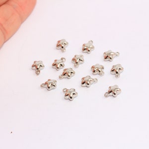 7,5x9mm Rhodium Plated Star Charms, Star Charms, Dainty Charms, Tiny Brass Star, Mini Star Beads, Silver Plated Findings, MBGCHK61-4