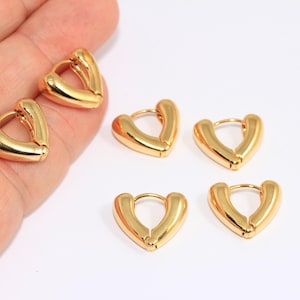 13x17mm 24k Shiny Gold Heart Earrings, Lever Back Earrings, Heart Shaped Earrings, Heart Earring Clasps, Gold Plated Earrings, MBGROSE586