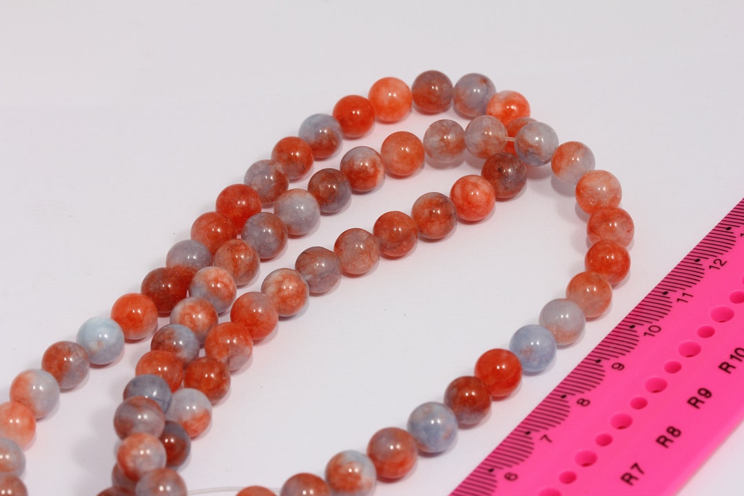45 Pcs 8,5mm Orange Color Bead Strands, Round Beads, Natural Tone