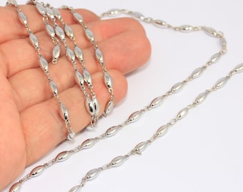 3mm Rhodium Plated Bar Chain, Soldered Chain, Oval Bar Chain, Choker Necklace Chain, Bulk Lot Chain, Silver Plated Findings, MBGBXB127-2