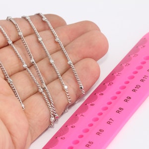 2mm Rhodium Plated Satellite Chains, Silver Curb Chain With Ball Beads, Mini Beaded Chain, Bulk Lot Chain, Silver Plated Chains, MBGBXB21