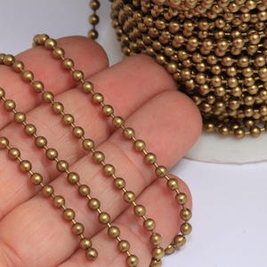 3,2mm Raw Brass Ball Chain, Tiny Brass Lace Ball Chain, Ball Necklace Chain, Brass Beaded Chain, Raw Brass Findings, MBGBXB100-6