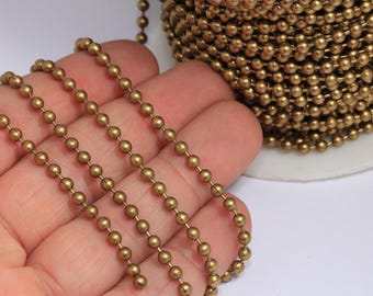 3,2mm Raw Brass Ball Chain, Tiny Brass Lace Ball Chain, Ball Necklace Chain, Brass Beaded Chain, Raw Brass Findings, MBGBXB100-6
