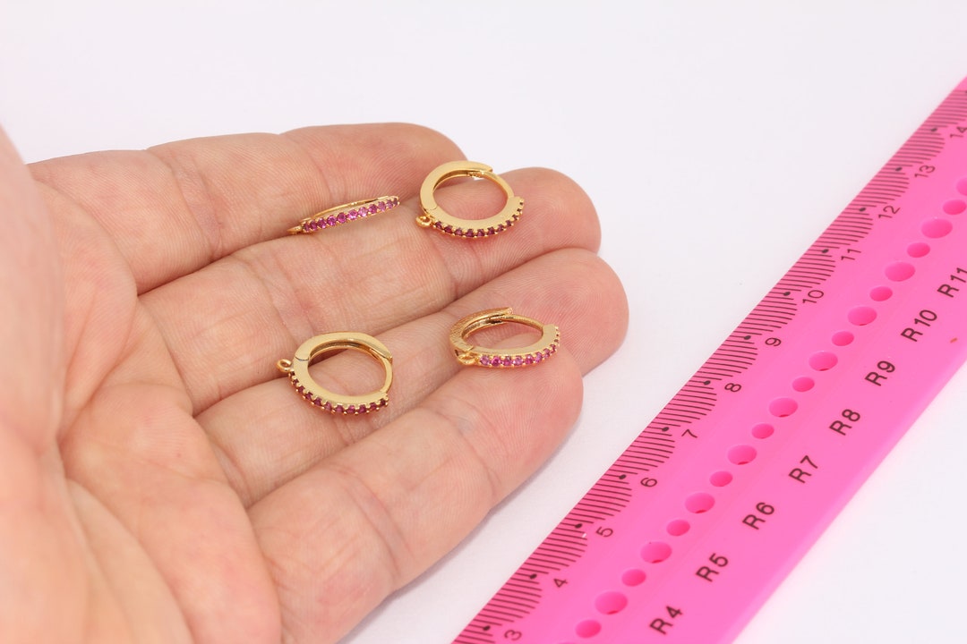 15x17mm 24k Shiny Gold Hoop Earrings, Huggie Hoops Earrings, Micro Pave