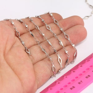 Corrente de barra quadrada banhada a ródio 4x12 mm, corrente soldada, corrente de filigrana, corrente de pulseira de tornozelo, corrente a granel, correntes banhadas a prata, MBGBXB380