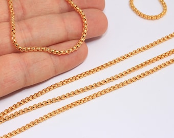 2,5mm 24k Shiny Gold Rolo Chain, Round Link Chain, Bulk Chain, Soldered Chains, Gold Necklace Chain, Gold Plated Findings, MBGBXB393