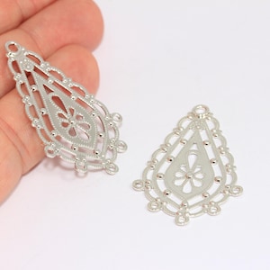 23x44mm Rhodium Plated Hoop Earrings, Drop Earrings, Filigree Earrings, Earrings, Earring Settings, Silver Plated Findings, MBGFNL127