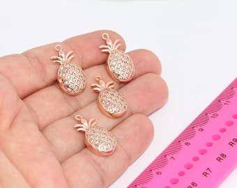 11x20mm Rose Gold Charms, Pineapple Charms, Micro Pave Charms, Cubic Zirconia Pineapple, Bracelet Connector, CZ Charms,  MBGZRCN665