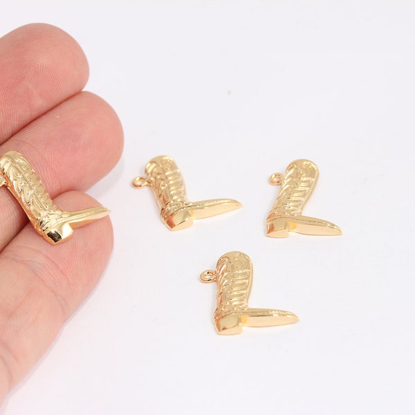 5,8x19mm 24k Shiny Gold Boot Charms, Cowboy Boots Anhänger, MBGSLM741