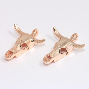 27x34mm Rose Gold Plated Cattle Charms, Buffalo Head Pendant, Cattle Skull, Buffalo Skull Charms, Rose Gold Plated Findings, MBGROSE469