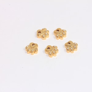 9mm 24k Shiny Gold CZ Paw Beads, Mini Pet Paw Print Pendant, Micro Pave Dog, Cat, Bear, Animal Paw Charm, Gold Plated Findings, MBGSLM76
