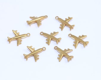 13x15mm Raw Brass Plane Pendant, Brass Airplane Charms, Bracelet Beads, Airplane Pendant, Vintage Charms, Raw Brass Findings, MBGCR200