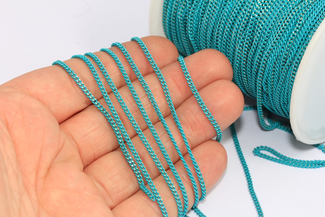 Facted Rope Chain 2mm Turquoise Painted Curb Chain, Soldered Chains, Faceted Curb Chain ...