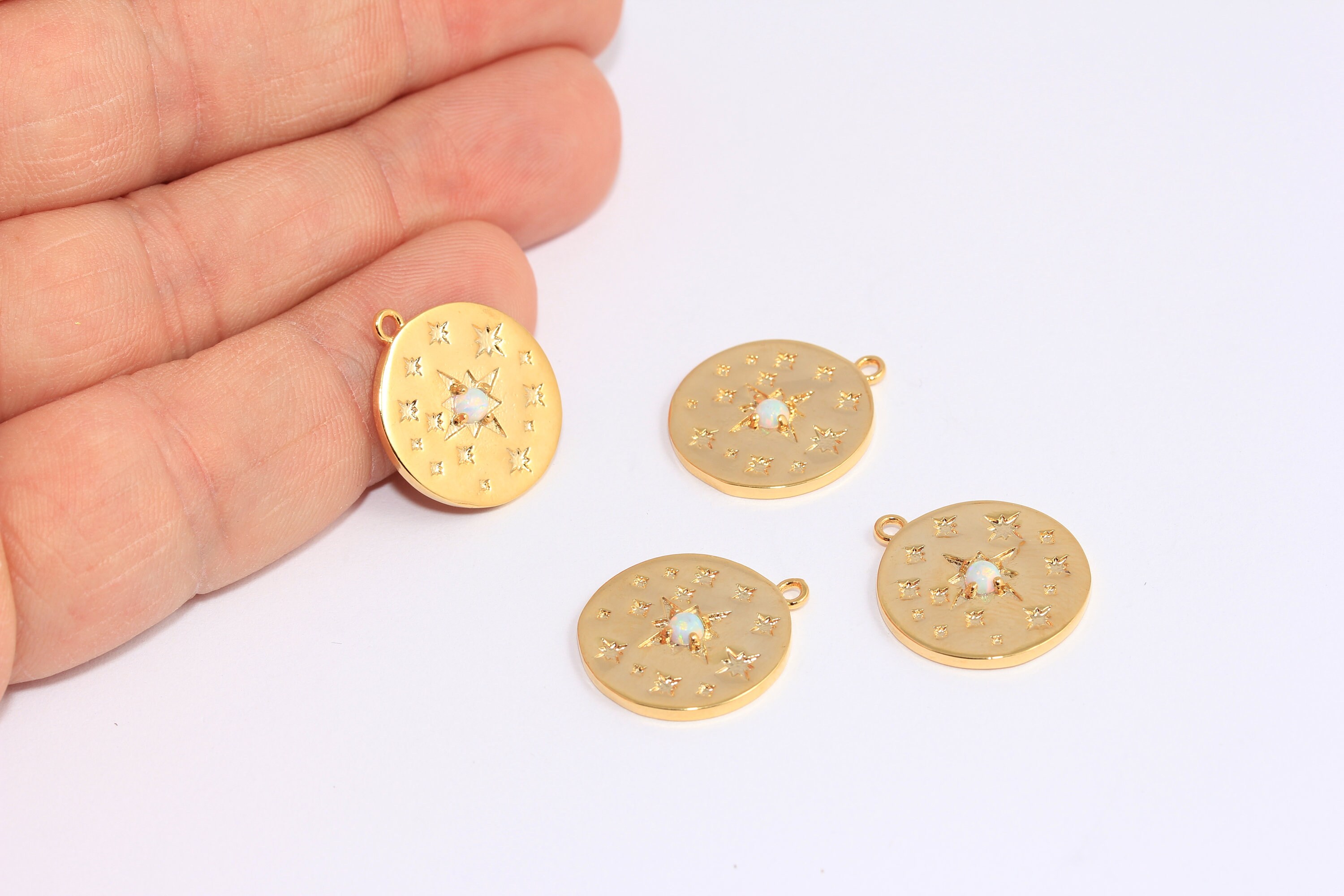 17mm 24k Shiny Gold CZ Star Medallion, CZ Star Charm, Micro Pave White Stone Stars, CZ Star Pendant, Gold Plated Findings, MBGBXB406-8