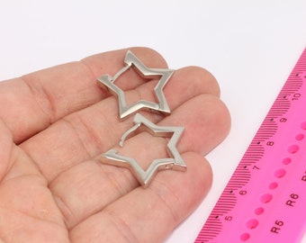 25x27mm Rhodium Plated Star Oorbellen, Zilveren Leverback Oorbellen, Zilveren Oorbel Sluitingen, Verzilverde Oorbellen,MBGMLS489