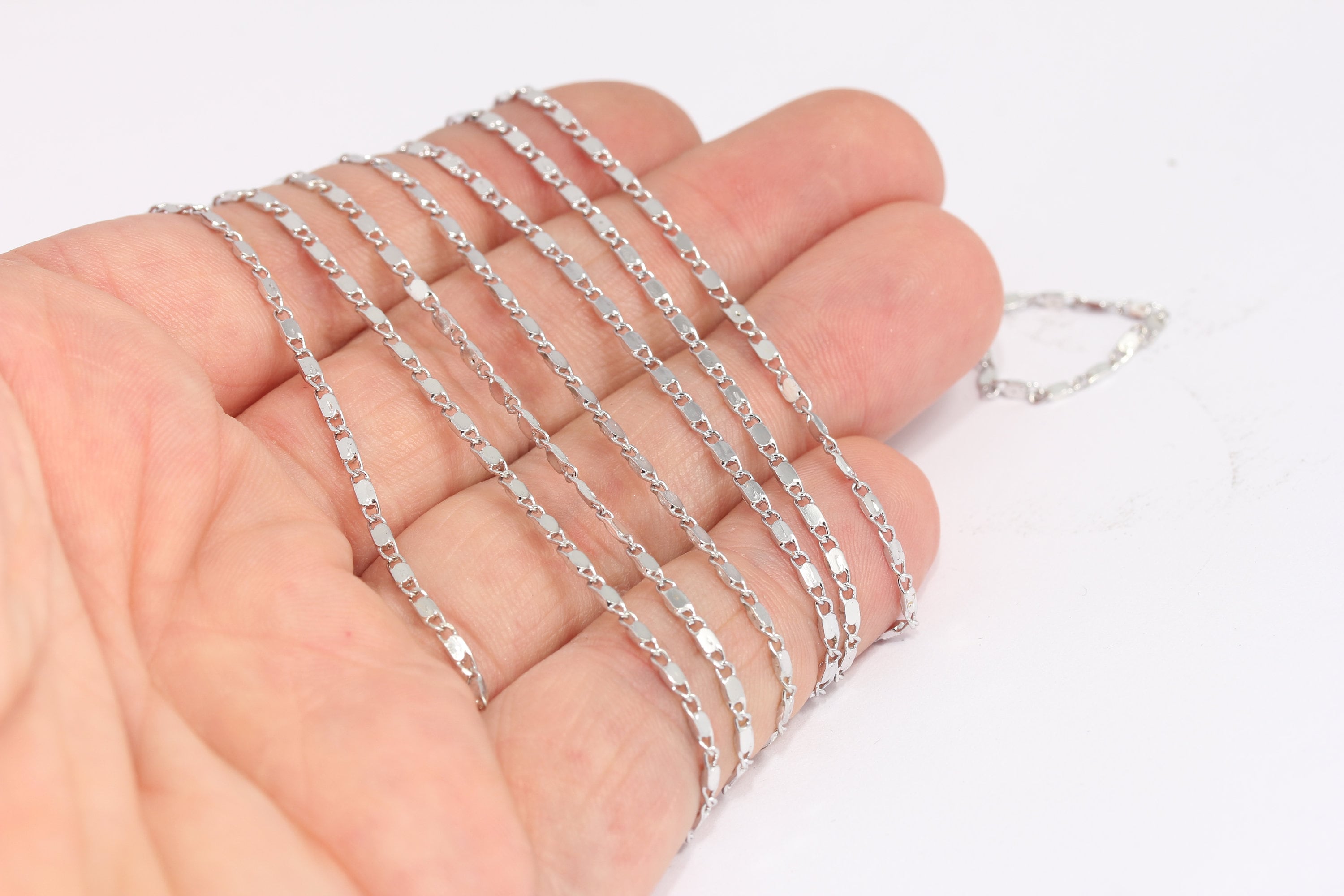 1,8mm Rhodium Plated Curb Chains, Tiny Silver Bar Chains, MBGKPT16-1 - Etsy