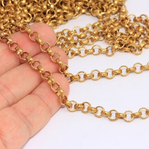 5,7mm Raw Brass Rolo Chain, Unsoldered Chain, Bulk Lot Chain, Brass Rolo Necklace, Brass Round Link Chain, Raw Brass Chains, ntx, MBGKPT41-2
