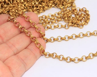 5,7mm Raw Brass Rolo Chain, Unsoldered Chain, Bulk Lot Chain, Brass Rolo Necklace, Brass Round Link Chain, Raw Brass Chains, ntx, MBGKPT41-2