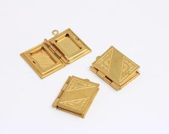 16x19mm Raw Brass Locket Frame, Vintage Engraved Locket, Custom Photo Personalized Gift,  Book Pendant, Raw Brass Findings, MBGROSE478