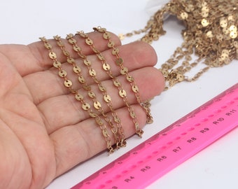 Cadena de latón en bruto de 6 mm, cadenas de disco, cadenas de disco de latón, cadena de lote a granel, cadena para pulsera de tobillo, cadenas de latón en bruto, MBGBXB153