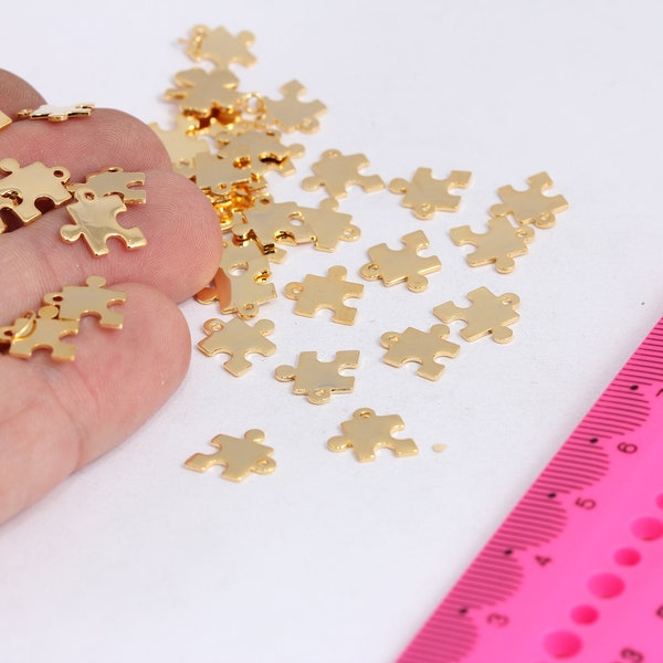 10mm 24k Shiny Gold Plated Puzzle Charms, Puzzle pendant , MBGMTE191