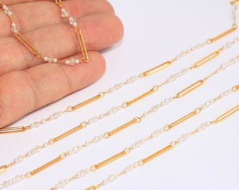 1,5x15mm 24k Shiny Gold Pearl Chain, Gold Beaded Chain, Choker Chains, Bar Chain, Chain With Pearl Beads, Ankle Bracelet Chain, MBGBXB386-2