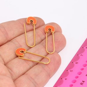 9x35mm 24k Shiny Gold Plated Safety Pin Charm, Gold Safety Pin Pendant, Safety Pin Necklace, Connector Charm, Orange Pin Charms, MBGFNL172