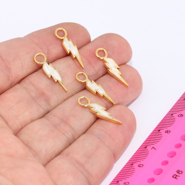 5x20mm 24k Shiny Gold Plated Charms, Cream Lightning Charm, Lightning Bolt Bracelet Charms, Bracelet Beads, MBGFNL176