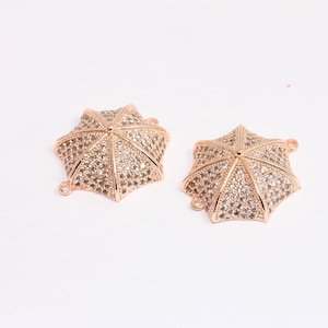 20mm Rose Gold Plated Umbrella Charms, Micro Pave White Stone Umbrella Charms,  CZ Umbrella Connector, Rose Gold Plated Findings, MBGZRCN328