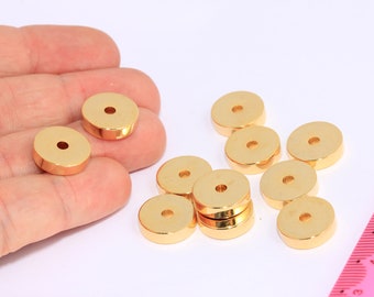 4x15m 24k Shiny Gold Round Charms, Round Disc, Flat Disc Beads, Central Hole Beads, Spacer Coin Beads, Gold Plated Findings, MBGBRT246