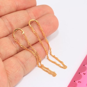 Boucles d'oreilles en chaîne en or brillant 60mm 24k, boucles d'oreilles en chaîne de câble, boucles d'oreilles en corne, boucle d'oreille en or faite à la main, boucles d'oreilles plaquées or, MBGROSE158-1